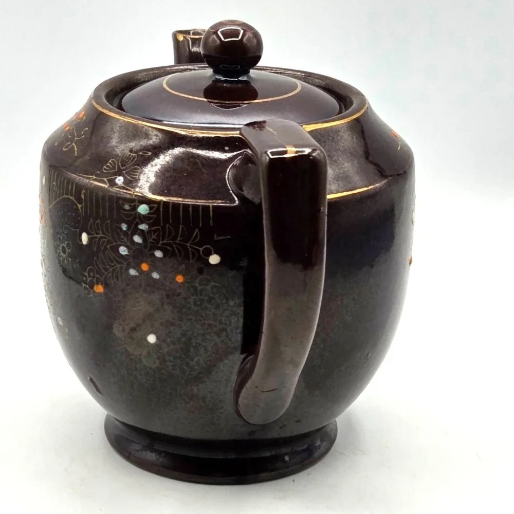 Japanese TeaPot Moriage Redware Medium~ Hand Painted 1940s ~Japan Vintage